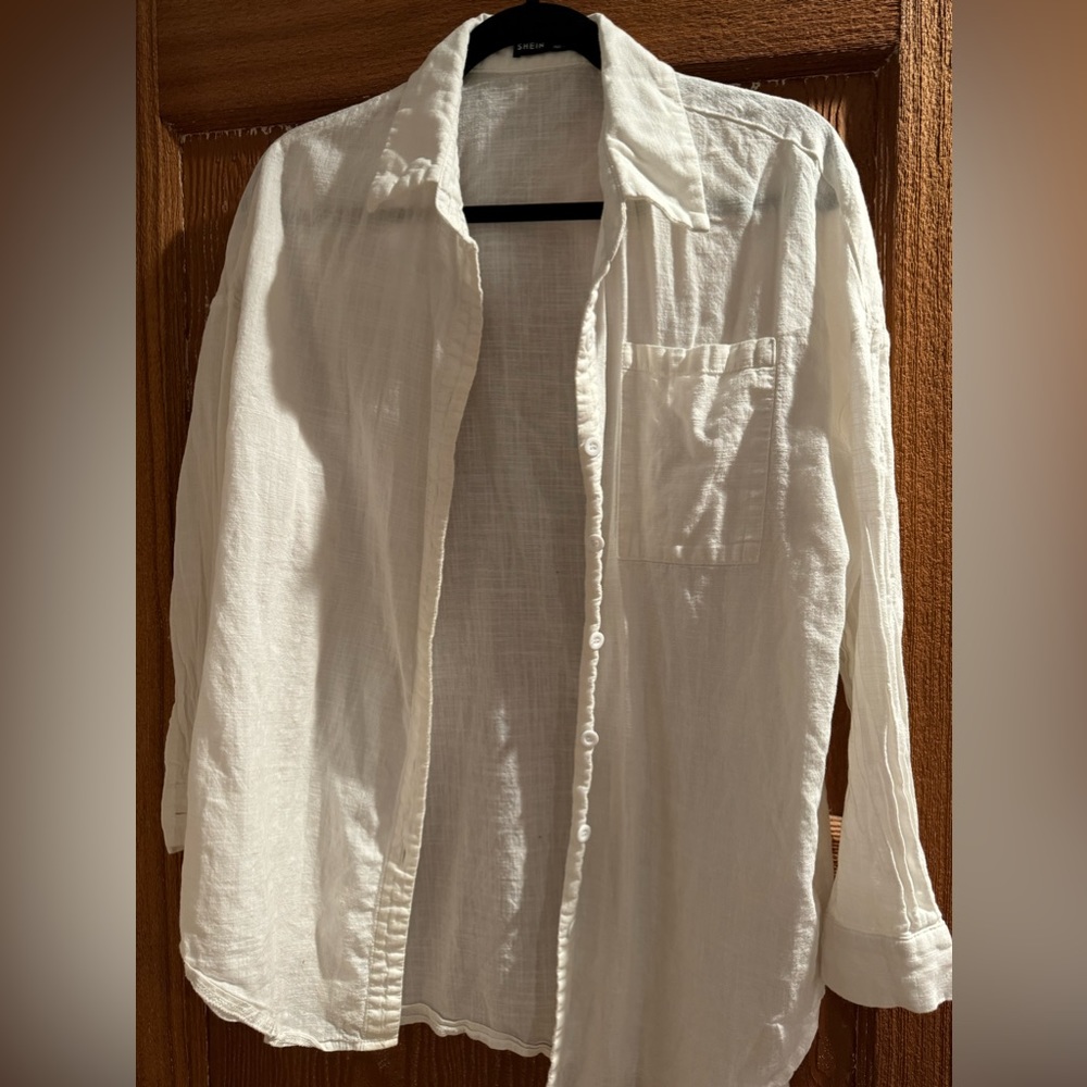 White button up linen top